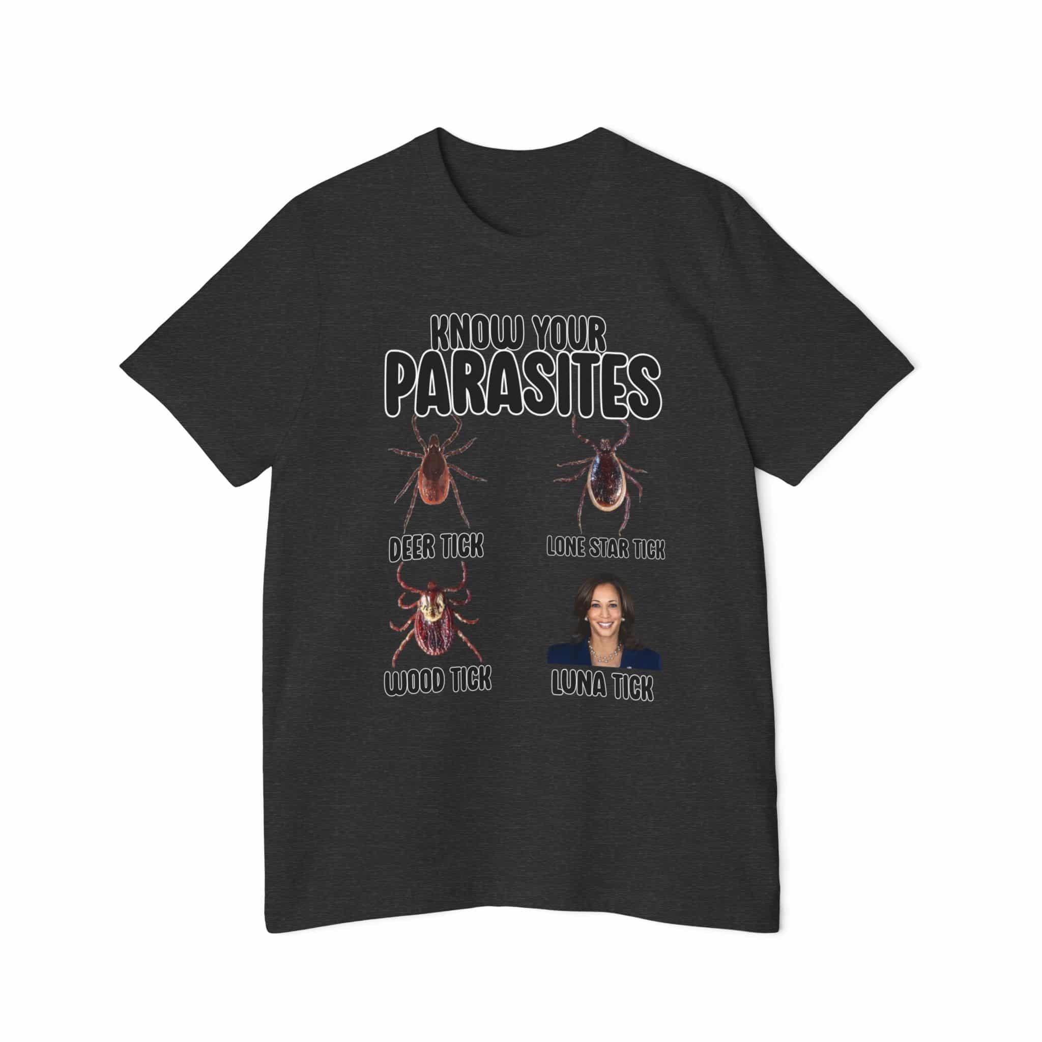 Political Humor T-Shirt - "Know Your Parasites" with Tick and Kamala Harris Images - USA-Made Bella+Canvas Unisex T-Shirt - Image 49