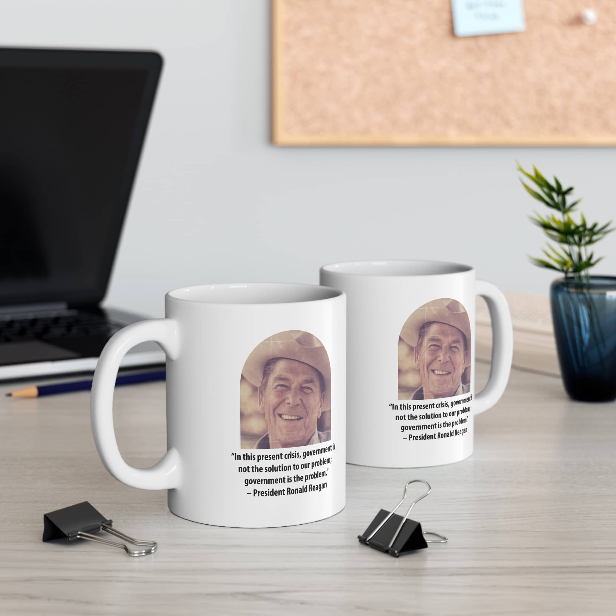 Reagan Cowboy Hat Mug - "Government Is the Problem" Quote - White Ceramic 11oz - Image 4